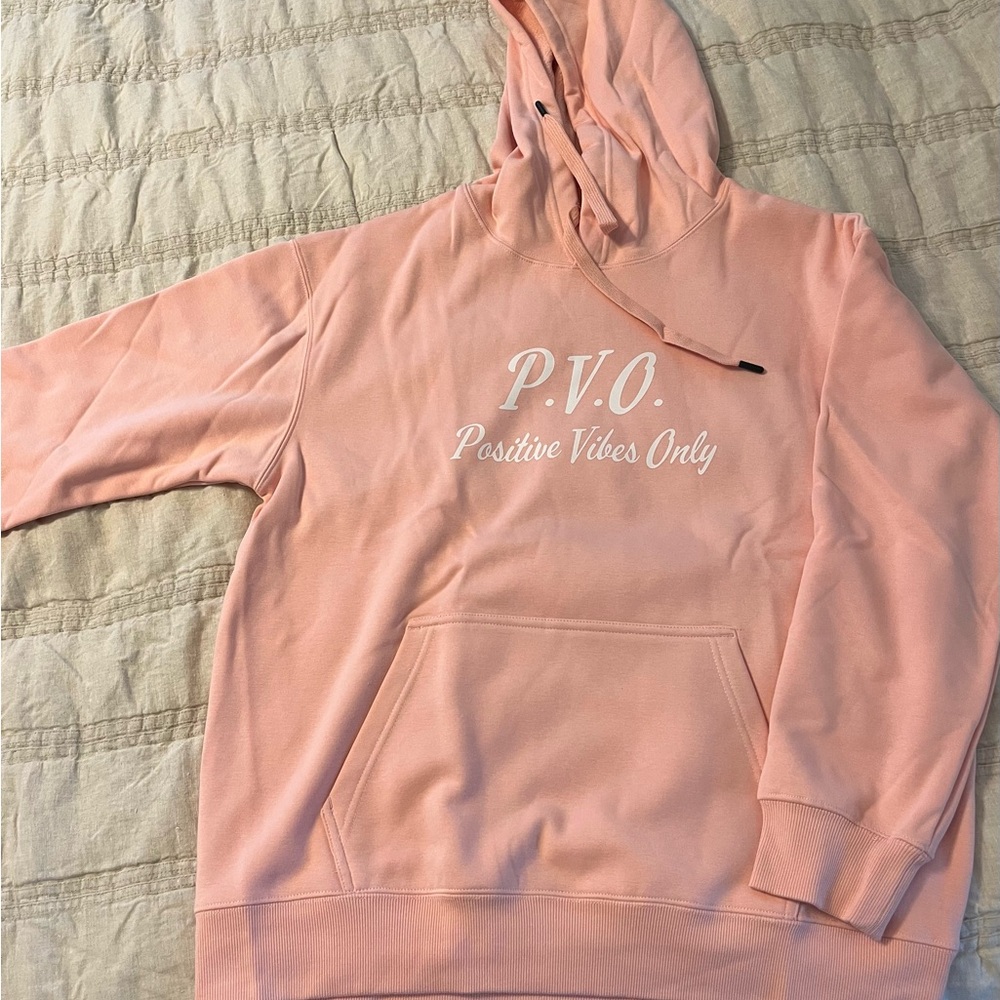 Pink Hoodie with Positive Vibes Only Print